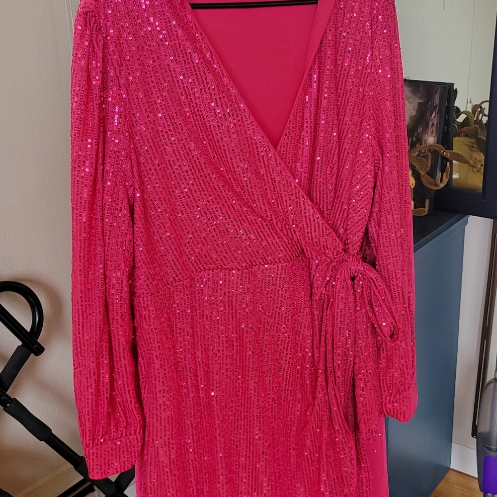 Beautiful sequin hot pink wrap dress